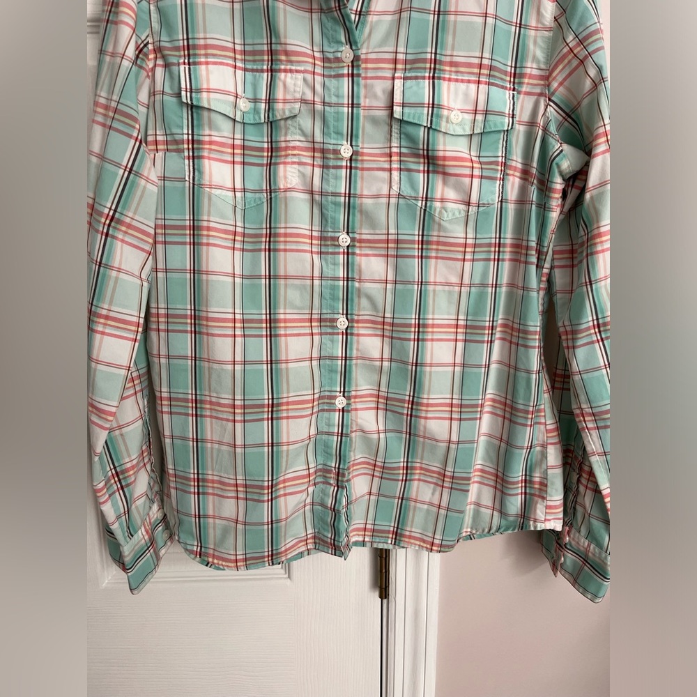 Patagonia Nylon/Polyester Long Sleeve Button Shirt Women’s Sz 10 Green Plaid - Picture 3 of 8